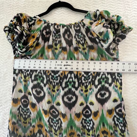 Vanessa Virginia Anthropologie Shirt Womens Small Black Green Button Down Silk - Picture 9 of 12